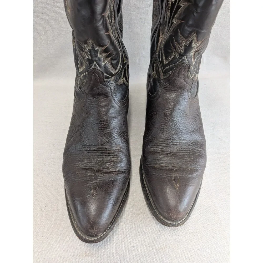 Western Cowboy Heritage 10.5D Tony Lama 6903 Leather Boots Brown Black
